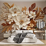 Papier peint Groupe de fleurs blanches et brunes