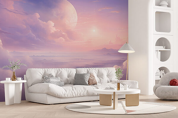 Paysage avec des nuages et une lune Papier peint Paysage avec des nuages et une lune