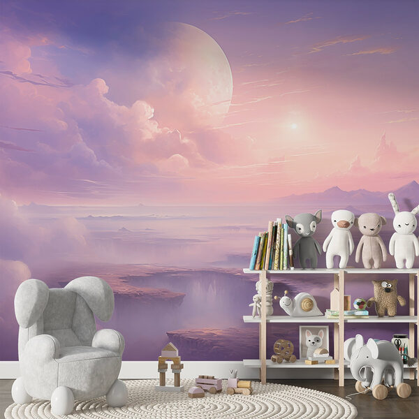 Papier peint Paysage avec des nuages et une lune
