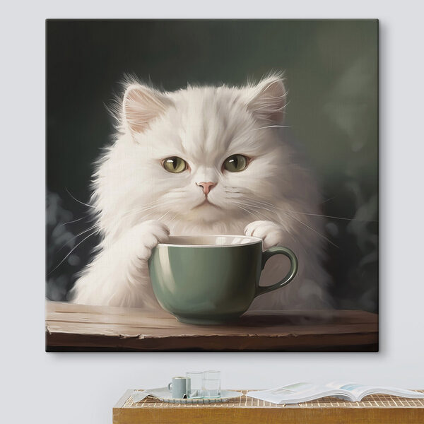 Chat tenant une tasse Tableaux Chat tenant une tasse