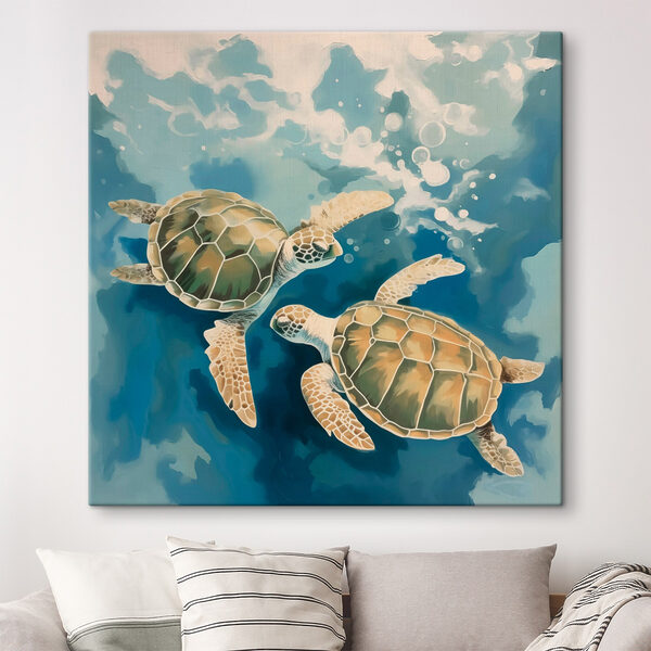 Couple de tortues nageant dans l'eau Tableaux Couple de tortues nageant dans l'eau