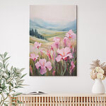 Tableaux Peinture de fleurs roses dans un champ