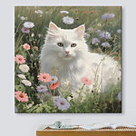 Tableaux Chat blanc dans un champ de fleurs