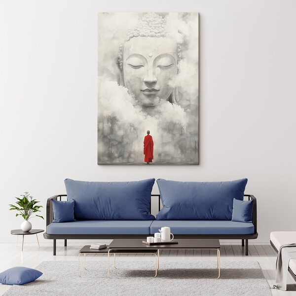 Homme debout devant une grande statue Tableaux Homme debout devant une grande statue