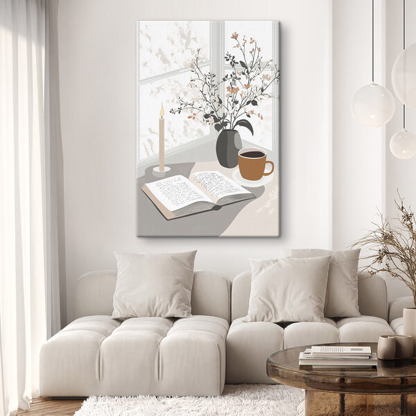 Livre et tasse de café sur une table Tableaux Livre et tasse de café sur une table