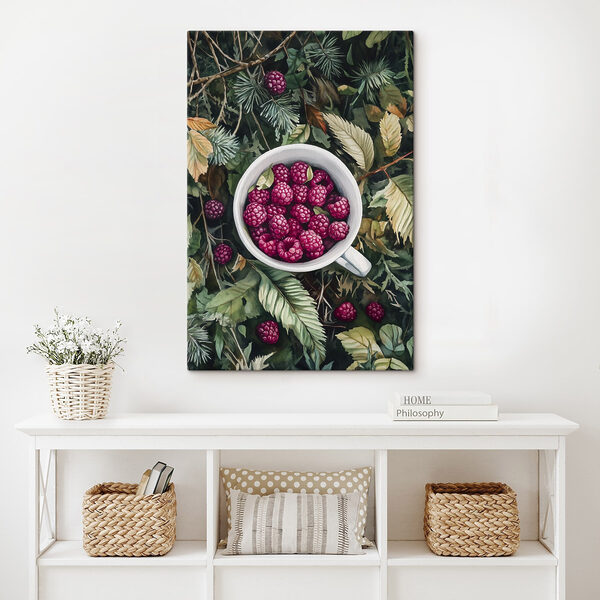 Coupe de framboises sur les feuilles Tableaux Coupe de framboises sur les feuilles