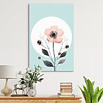 Tableaux Fleur rose avec centre et feuilles noirs