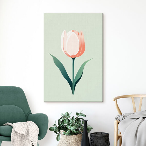 Fleur rose avec feuilles vertes Tableaux Fleur rose avec feuilles vertes