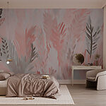 Papier peint Feuilles roses et grises