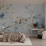 Papier peint Peinture de fleurs et de feuilles