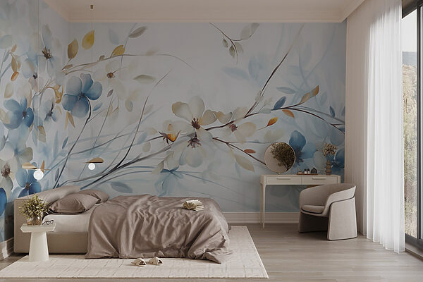 Peinture de fleurs et de feuilles Papier peint Peinture de fleurs et de feuilles