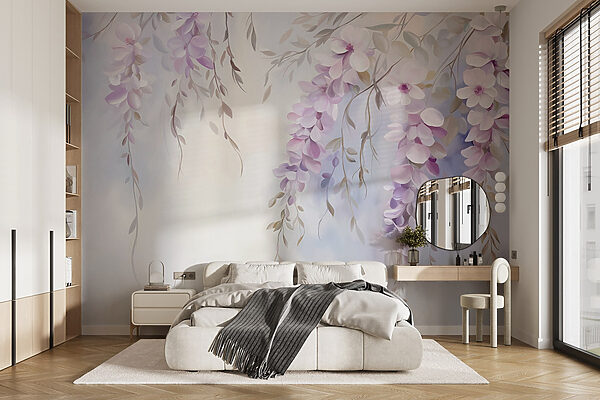 Peinture de fleurs sur une branche Papier peint Peinture de fleurs sur une branche