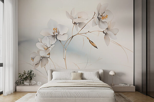 Fleurs blanches sur une branche Papier peint Fleurs blanches sur une branche