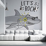 Papier peint Requin de dessin animé avec des écouteurs