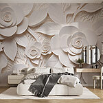Papier peint Fleurs et feuilles en papier blanc