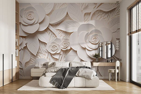 Fleurs et feuilles en papier blanc Papier peint Fleurs et feuilles en papier blanc