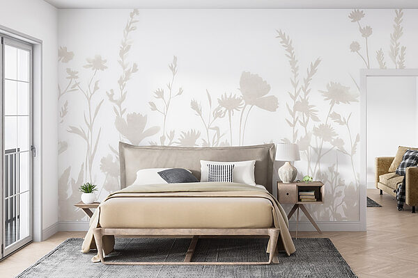 Fond blanc avec des fleurs Papier peint Fond blanc avec des fleurs
