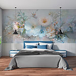 Papier peint Peinture de fleurs et de feuilles