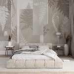 Papier peint Motif floral gris et blanc