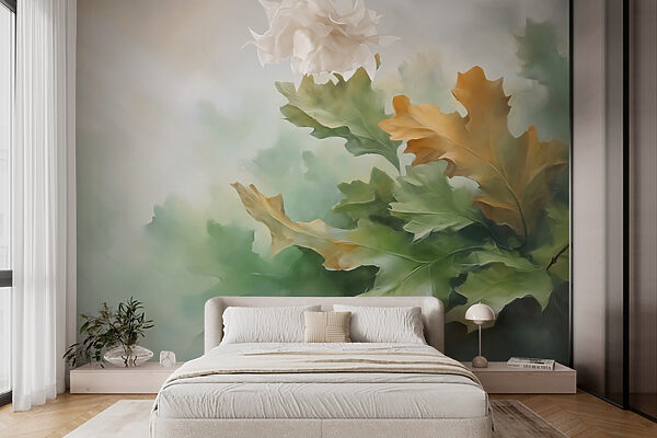 Peinture de feuilles sur une branche Papier peint Peinture de feuilles sur une branche