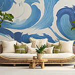 Papier peint Vagues bleues et blanches