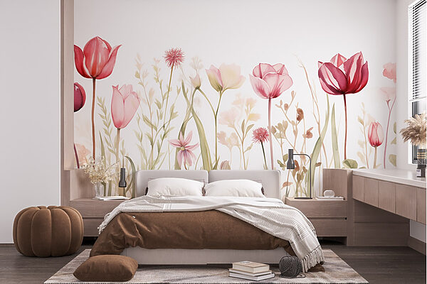 Peinture de fleurs et d'herbe Papier peint Peinture de fleurs et d'herbe