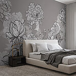 Papier peint Ligne de fleurs sur fond gris