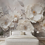 Papier peint Fleurs blanches sur un mur