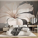 Papier peint Fleur blanche sur fond gris