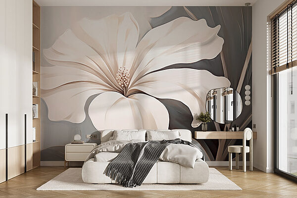 Fleur blanche sur fond gris Papier peint Fleur blanche sur fond gris