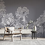 Papier peint Groupe de fleurs sur fond gris