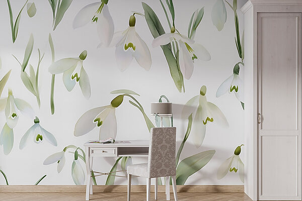 Motif de fleurs blanches Papier peint Motif de fleurs blanches
