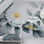 Papier peint Fleur blanche avec des feuilles vertes