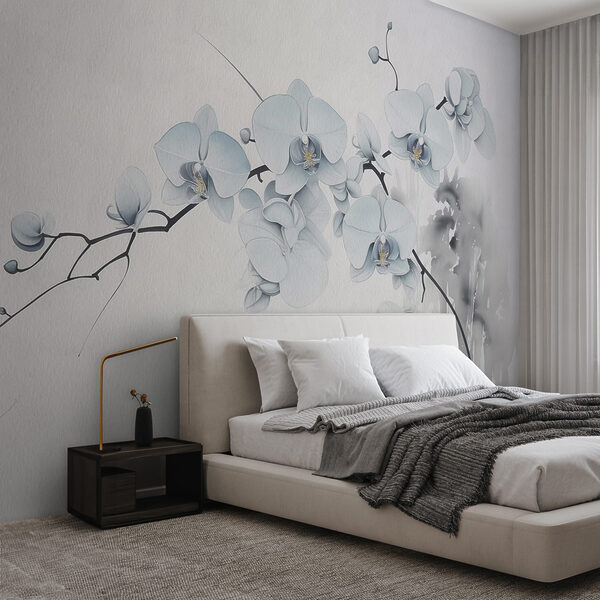 Peinture d'une branche avec des fleurs blanches Papier peint Peinture d'une branche avec des fleurs blanches