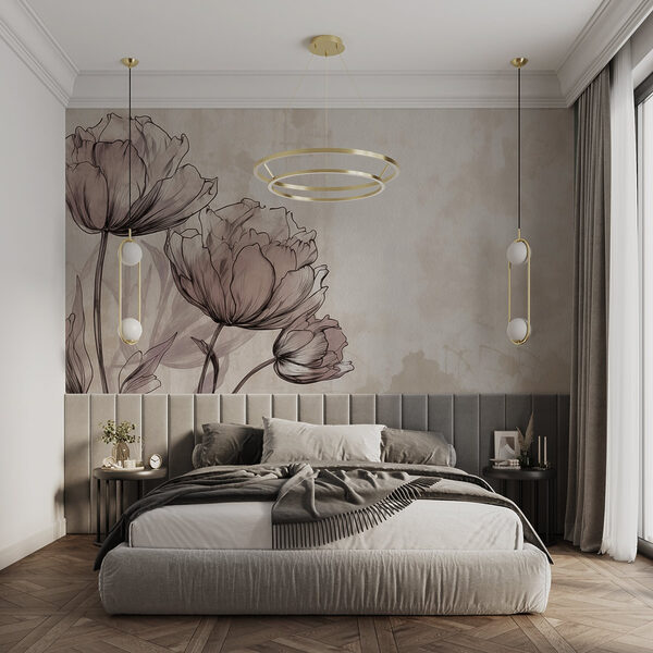 Dessin de fleurs sur fond blanc Papier peint Dessin de fleurs sur fond blanc