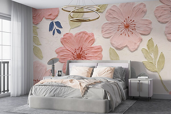 Mur avec fleurs et feuilles Papier peint Mur avec fleurs et feuilles