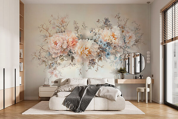 Peinture de fleurs sur une surface blanche Papier peint Peinture de fleurs sur une surface blanche