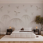 Papier peint Papillons en vol et fleurs