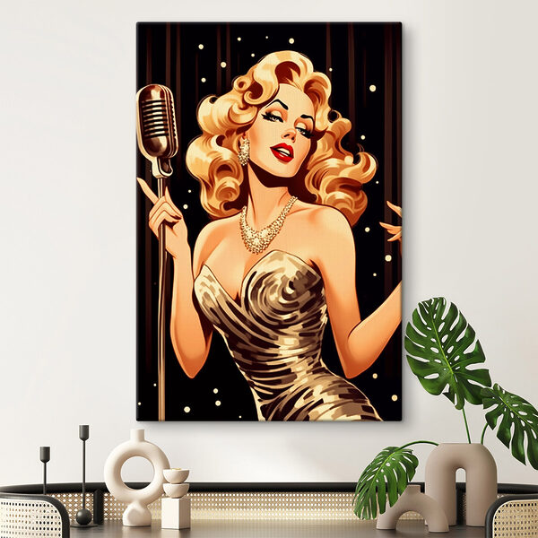 Femme chantant dans un microphone Tableaux Femme chantant dans un microphone