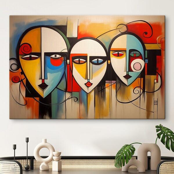 Groupe de visages de personnes peints sur un mur Tableaux Groupe de visages de personnes peints sur un mur