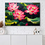 Tableaux Groupe de fleurs roses avec feuilles vertes