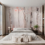 Papier peint Peinture d'arbres aux feuilles roses