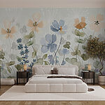 Papier peint Peinture de fleurs et de feuilles
