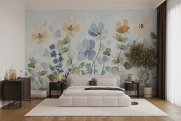 Peinture de fleurs et de feuilles Papier peint Peinture de fleurs et de feuilles