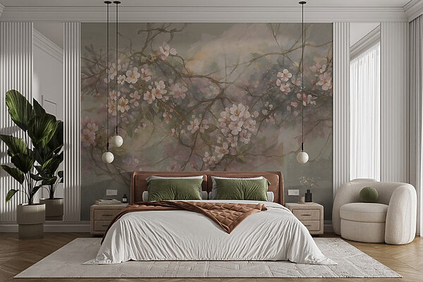 Peinture de fleurs sur une branche Papier peint Peinture de fleurs sur une branche