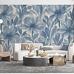 Papier peint Motifs floraux vibrants dans des tons bleus