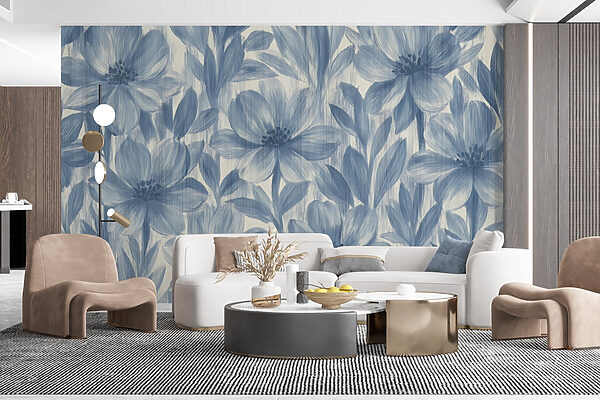 Motifs floraux vibrants dans des tons bleus Papier peint Motifs floraux vibrants dans des tons bleus