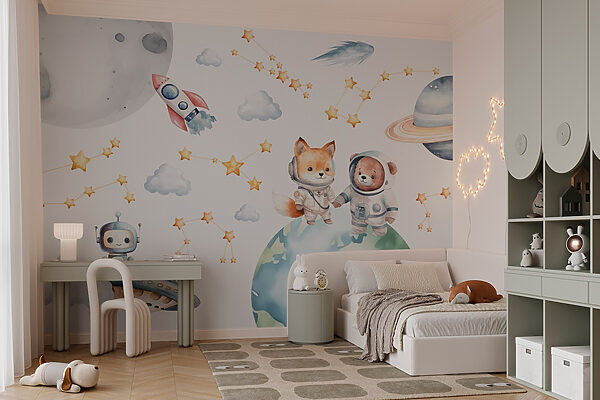 Dessin aquarelle d'animaux dans l'espace Papier peint Dessin aquarelle d'animaux dans l'espace