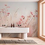 Papier peint Champ de fleurs roses
