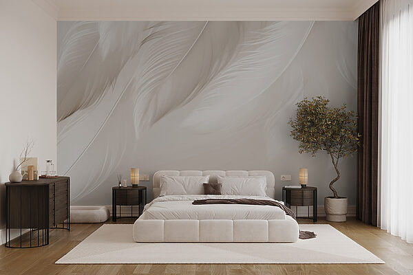 Des plumes douces tombent en cascade Papier peint Des plumes douces tombent en cascade
